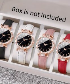 4pcs Women's Quartz Watch Set - Rose Golden Case & PU Leather Strap, Analog Round Neck Wristwatches with 4 Colors (/Dark / /) Suitable for Everyday, Office, Party - Stylish & Affordable Watch Collection