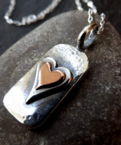 Double Heart Geometric Rectangle Pendant Necklace Vintage Jewelry Gifts