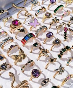20Pcs/Lot Trendy Colorful Rings for Women Mix Design Luxury Rhinestone Butterfly Snake Finger Ring Jewelry
