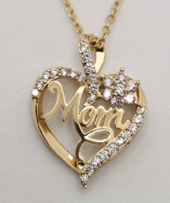 1pc Elegant "Mom" Heart Pendant Necklace with Sparkling Flowers - Golden-Tone Zinc Alloy, Perfect for Birthdays, Anniversaries, and Holidays, Ideal Gift for Moms, Mothers Day Jewelry|Elegant Script Design|Zinc Alloy Necklace, For Teenager