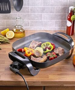 Caynel 12x12 Inch Electric Skillet with Glass Lid & Nonstick Ceramic Pan - Heavy-Duty Aluminum Frame, 1400-Watt Fast, Adjustable Temp Control (Up to 420°), for fry/Bake/Steam/Simmer, Easy-Clean Cooker (Compatible with Plug)