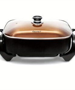 Caynel Professional Non-stick Copper Electric Skillet Jumbo, Deep Dish with Tempered Glass Vented Lid, Upgrade Thermostat, 16"x 12"x 3.15"- 8 quart