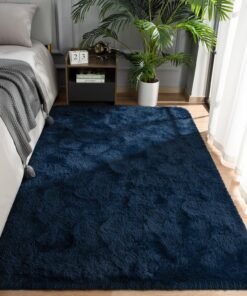 Super Soft Plush Shaggy Area Mat - Navy Blue 100% Polyester Machine Washable Lightweight Non-Slip Modern Rectangular Mat for Bedroom, Living Room, Dorm, Nursery - Cozy Fuzzy Mat for Home Decor, Rugs for Living Room, Dorm Room Accessory, Contemporary Decor, Durable Floor Covering