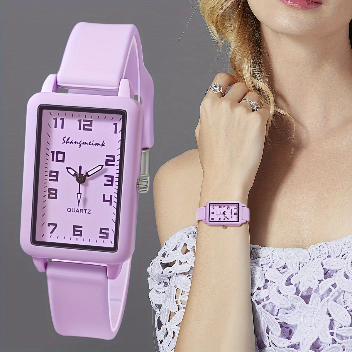 Candy Color Rectangle Quartz Watch Cute Fashion Analog Silicone Band Wrist Watch For Women Daily Use