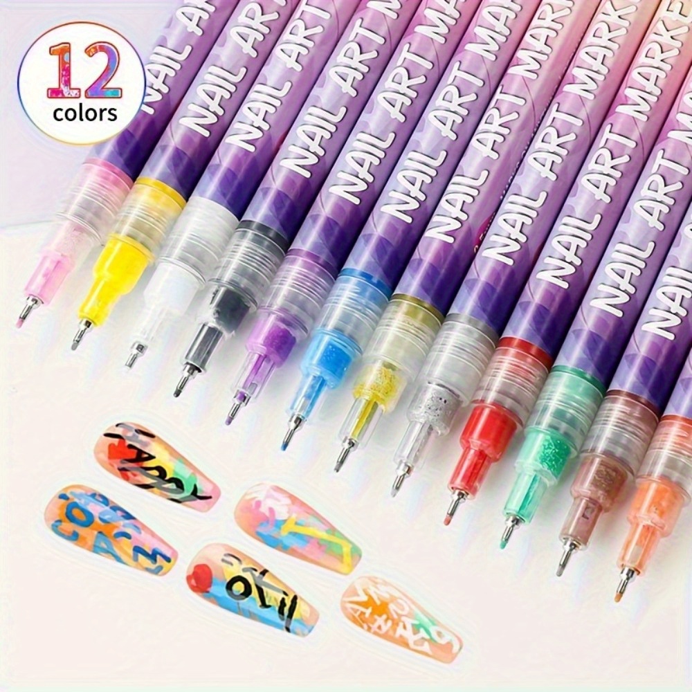 1 set nail Doodle pen, 12 color nail, nail painting DIY, quick drying point pencil, precision 3D graffiti nail art pen, suitable for, family and salon DIY,for Valentine's Day/New Year/party/graduation gifts,school supplies,back to school.