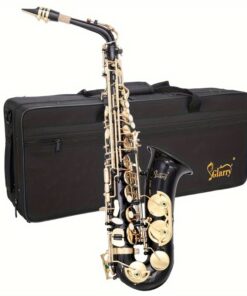 LEADZM Alto Drop E Key Yellow Brass Saxophone with Golden Paint, Golden Pearl White Shell Buttons, 25.98" Length, Includes Cloth Box, Gloves, Cleaning Brush, Neck Band, and Whistle for Professional & Amateur Use, LEADZM