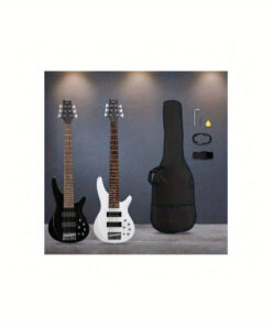 White Electric Bass Guitar with 44 Inch GIB, 6 Strings, H-H Pickups, Laurel Wood Fingerboard, And Included Bag And Accessories