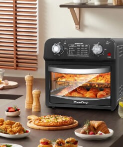 PlumChef 12.5 Quart 4 Slices Air Fryer Convection Toaster Oven, 1500W, 5 Pre-set Menus, 7in 1 Multifunction with Roast, Bake, Grill, Broil, Toast, Dehydrate, Defrost, Stainless Steel, Black