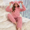 2025 Shot: Soft and Comfortable Winter Warm Fleece Pink Square Heart Jacquard Set | Plush Home Wear Hoodie, Crew Neck, Perfect for Fall/Winter.