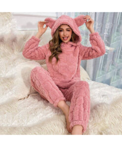 2025 Shot: Soft and Comfortable Winter Warm Fleece Pink Square Heart Jacquard Set | Plush Home Wear Hoodie, Crew Neck, Perfect for Fall/Winter.