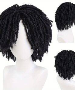 Men's & Realistic Grey Fake Dreads Short Braid Wig with Bangs - Funny Curly Hair for Costume Parties, Masquerade, Themed Events - Temporary Hair for all Light Beige Tones (Unisex)