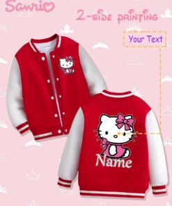Official Sanrio Hello Kitty ' Baseball Jacket - Girls' & ' Cute Iconic Face & Hello Kitty Patch Coat, Warm Winter Outerwear for School, Cycling, Casual Outfits (No Padding, Easy Care) | for & girls