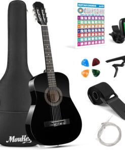 38" Acoustic Guitar for Beginners Youth Adult Dreadnought | Guitarra Acustica Kit with Chord Poster, Gig Bag, Tuner, Picks, Nylon Strings, Capo, Strap - Black