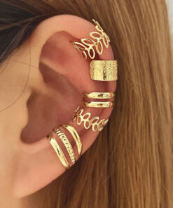 Set of 5 Golden Leaf Hollow Multi-Layer Ear Cuffs - Vintage Bohemian Style, No Piercings Required - Suitable for Casual Wear And Gifts - Cute Earrings