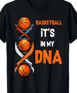 Men'S Basketball "DNA Imprint" Graphic T-Shirt - 100% Micro Stretch Relaxed Fit Crew Neck, Breathable Athletic Tee with Basketball DNA Helix & Hoop Design, Durable All-Season Comfort for Sports, Streetwear & Casual Attire - Black with Orange Letteri