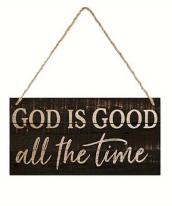 1pc "God is Good All The Time" Rustic Farmhouse Wall Decor Sign - Artificial Wood Inspirational Christian Home & Office Hanging Art with White Lettering, Black Background & Twine Hanger - No Batteries/Electricity Needed, Multi-Purpose Holiday Decoration for Christmas, Halloween, Year-Round Display, Hallway Decoration, Home Wall Decor