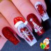 24Ppcs/48pcs Christmas Square Medium Press On Nails Kit - Christmas Red Atmosphere Christmas Tree White Snowflakes Reusable Fake Nail Art For Women, Removable Flase Nails With Glossy Finish Includes Jelly, Nail File & More For Christmas Day.