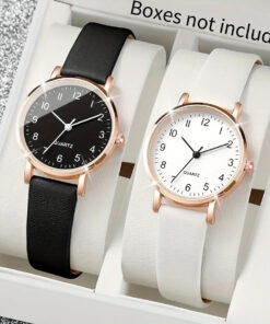 2pcs Women's Quartz Watch Set - Analog & Digital Dual Display PU Strap, White Face with Black Hands, Slim Casual & Dress Wristwatch Combo, Quartz Movement (No Box) - Affordable Everyday/Office/Party Watch Pair