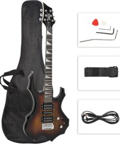 Glarry Cool Burning Fire Style Electric Guitar with Pack - & Brown, Fixed Bridge, H-S-H Pickup Configuration, Maple Fretboard, Basswood Body - Beginner-friendly, All Experience Levels - Ideal Christmas/birthday Gift For Guitar Lovers