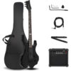 Electric Guitar And Amplifier Set with a Black Flame Design - Features Dual Pickups And a Techwood Fingerboard - Comes with a Gig Bag, Strap, And Additional Accessories.