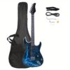 Stunning Black & White Lightning - Style Electric Guitar Complete Set: Cord, Strap, Bag & Plectrums Included