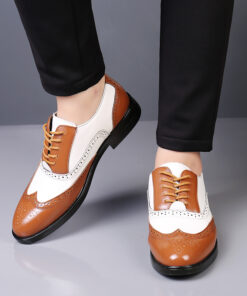 Men's Brogues Shoes,Plus Size Color Block Design,British Formal Style,Embroidery Pointed Toe,Business Lace-Up Shoes,Microfiber Lightweight Anti-Slip,Durable Walking,Business Casual Shoes