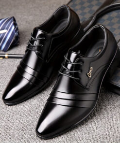 Plus Size Men's Vintage British Formal Derby Shoes - Glossy Black Low-Top Dress Oxfords with Non-Slip Rubber Sole, Lace-Up Business Shoes for Weddings, Office & Year-Round Wear (Comfortable PU)