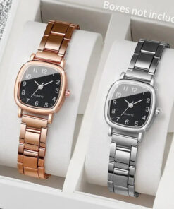 2pcs Elegant Women'S Square Quartz Wristwatch | Simple Arabic Dial, Alloy and Band, Casual Style