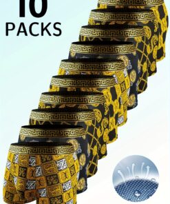 10pcs Set Black Golden Luxury Style Men's Boxer Briefs, Light Beige-Friendly Breathable Comfortable Boxer Shorts, Elastic Sports Shorts, Men's Casual Daily Basic Underwear