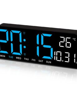 Large Screen LED Alarm Clock with Digital Display - Modern Sleek Design, USB-Powered with Temperature, Humidity Monitor, 24H Timer, Alarm, Calendar, and Easy-to-Read Black Face & White Hands - Ideal for Bedroom, Living Room, Office - Durable Plastic Construction, USB-Powered Operation, Ideal for Heavy Sleepers & Night Shift Workers, Ideal for Home and Office Decor, Minimalist Aesthetic with Temperature, Humidity, and Timer Features, Compact and Functional for Bedside or Desk Use