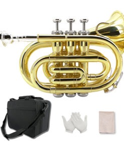 Complete Beginner' Brass Bb Trumpet Kit with Mouthpiece 7C, Cleaning Kit, Case & Gloves - Portable Compact Bb Key Trumpet, Brass Instrument for practice & Performance, Rich Sound (Carrying Case Included) - Ideal for
