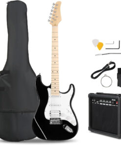 Full-Size 39-Inch Electric Guitar & 20W Amp Complete Kit for Beginners with HSS Pickups, Maple Neck & Body, /Black Right-Handed Guitar, Full Accessories (Case, Strap, Cable) - Starter Bundle for Adults