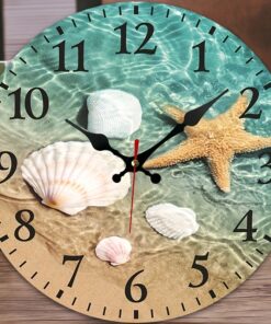 Silent Digital Beach Wall Clock with Starfish & Design - Face, Battery- (AA) Suitable for Coastal Nautical Decor, ' Rooms & Bedrooms - Quiet Modern Clock, Battery Not Included