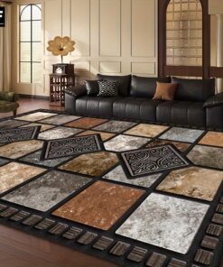 Extra Large Luxury Marble Tile Floor Mat - Extra Long (1.8m) & Extra Wide (≥2.16m²) Luxury Plush Soft Beige/Brown/Gray/Black/White/Gray-Tan/Black Marble Design - Heavy-Duty Rubber Backing & -Slip - Easy-Clean Indoor/Outdoor Mat for Living Room, Bedroom, Entryway - Spa-like Comfort - Ideal Gift for Home Decor (Beige/Brown/Gray/Black/White) - Durable & Fade-Resistant Mat