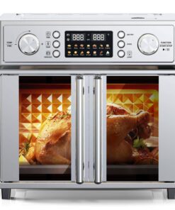 27.5QT French Door Air Fryer Toaster Oven Combo, Countertop Oven with 14 Presets Digital Control, Stainless Steel Large Toaster Oven Baking, Roasting, Includes Accessories, Silvery, Stylish Oven, Easy To Clean, Highquality Build, Baking Oven