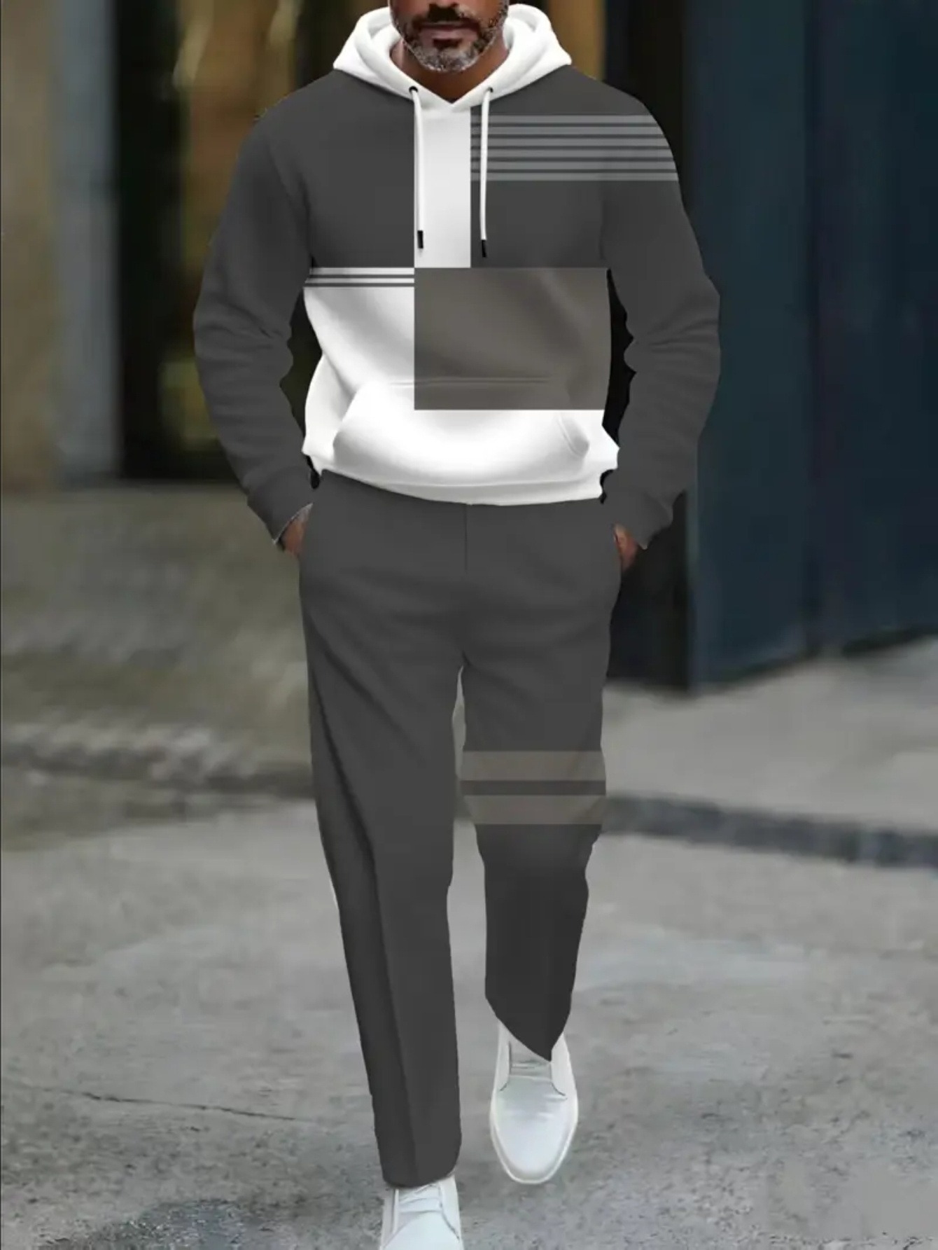 Men'S 2pcs Hooded Sweatshirt Set - Heavyweight Thermal Winter Outfit, All-Season Casual Matching Tracksuit with Hood, Black/White/Gray/Beige/ Brown/, Lounge & Party Wear for Cold Weather - Easy Care Two-Piece Ensemble, Sweater Hoodie