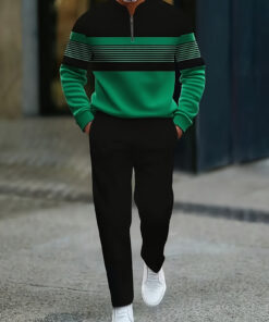 2-Pack Men'S Athletic Suit - Long Sleeve Pants & Half-Zip Top, Wrinkle-Resistant, All-Season Gym & Outdoor Wear, Regular Fit, Casual Style, 3D Printed Design