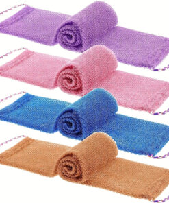 4pcs African Style Drawstring Exfoliating Bath Sponges - Heavy Duty Non-Toxic Body Scrubbers with Textured Surface & Hanging Loop, Gentle Light Beige Exfoliation for Back & Full Body, Fragrance-Free, Portable Design for Home Salon & Travel, Multi-Color (Pink, Blue, Purple, Beige) - Ideal for Sensitive Light Beige, Bath & Shower Essentials, Deep Cleansing Sponge, Durable Scrubber, Skinfriendly Material, Fragrancefree Sponge, Embroidery Thread For Sewing Machine, Embroidery Thread For