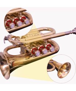 Brass B-Flat Pocket Trumpet | Golden Finish, 7C Mouthpiece, Polished, Compact with Carrying Case for Students and Beginners, Ideal for Practice and Travel