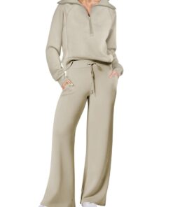 Autumn & Winter Casual swear Set: Zip-Up Long-Sleeve Hoodie with Wide-Leg Pants (2pcs Outfit)