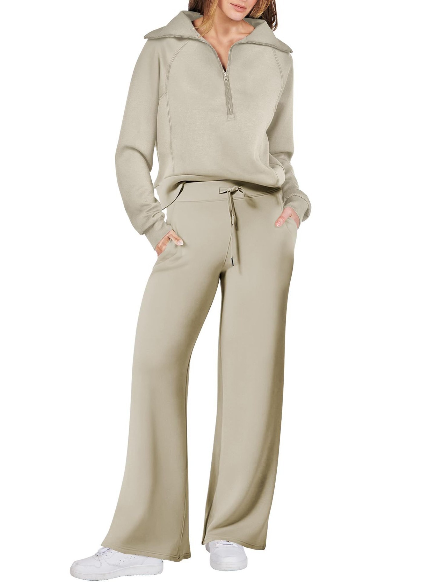 Autumn & Winter Casual swear Set: Zip-Up Long-Sleeve Hoodie with Wide-Leg Pants (2pcs Outfit)