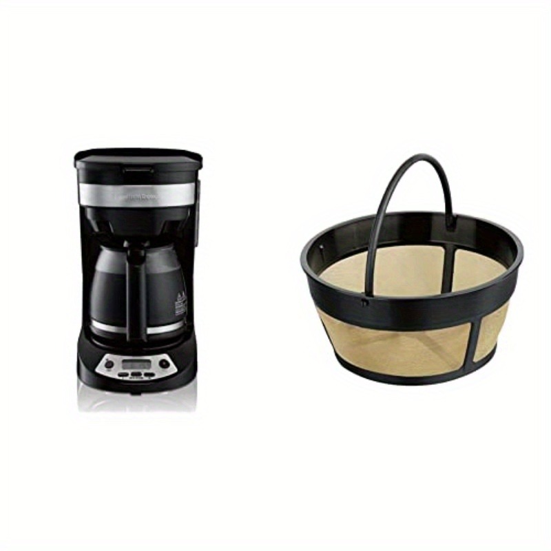 Programmable Coffee Maker with Glass Carafe - 12-Cup Capacity, Programmable Timer (24-Hr), Auto Pause & Pour, Permanent Golden Tone Filter, Dishwasher Safe Carafe - Compatible with Most 8-12 Cup Coffee Makers - Ideal for Home, Office, Camping - Black with Stainless Accents - Model 46299/80675