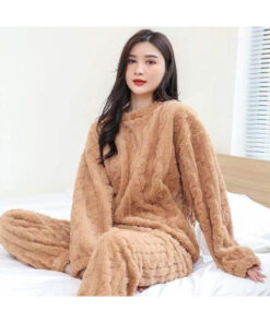 2025 New Style Wuling Autumn Winter Flannel Pajama Set | Thickened Fleece Warm, Soft, Crew Neck, Solid Color for Men and Women