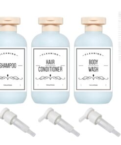 200 Qeuly Squeeze Bottles with Pump Dispenser and Flip Cap | 6.8 oz Refillable Travel Containers for Toiletries, Plastic, Blue