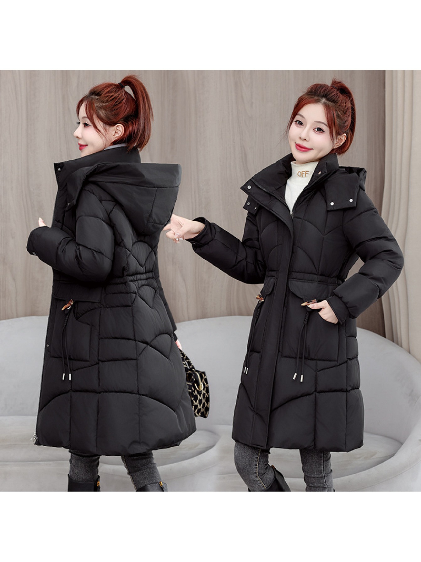 Women'S Casual Mid-Length Jacket | Thickened Warm Coat with Long Sleeves, Solid Color, No .