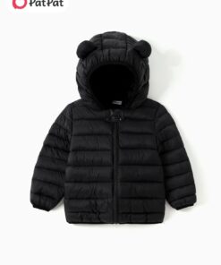 PatPat & Winter Hooded Coat with 3D Bunny Ear-like Ears - Soft Padded Jacket, Machine Washable Warm Outerwear for &, Unisex Clothes (Easy On/Off)