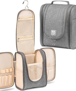 Hanging Travel Toiletry Bag for Women and Men | Makeup Bag Bathroom and Shower Organizer Kit for Accessories Cosmetics, Non-water resistant Synthetic Faux Leather