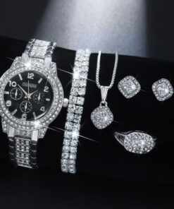 7pcs/set Women Watches, Fashion Multi-Character Dial Analog Wrist Watch, Classic Rhinestone Quartz Watch, & Jewelry Jewelry Set, Birthday Gift Valentine'S Day, Gifts for Gairfriend Her, Reloj De Mujer.