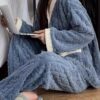 Winter Warm Open-Chest V-Neck Pajama Set, Women's Cute and Sweet Casual Loungewear Outfit