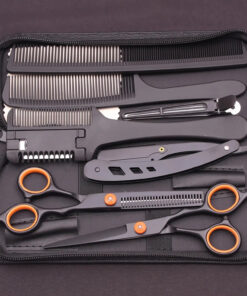 Professional Haircut Tool Set - 6-inch Heavy-Duty Hairdressing Scissors & Comb Kit with Ergonomic Ergonomic Handle, Thinning/Texturizing Scissors, Shaving & Hair Combs - Salon & Home Use, Right-Handed Design, Black & Golden Color-Coded - Ideal for Wet/Dry, Men & Women (Ideal for Wavy/Curly/Relaxed Hair) - Portable Case Compatible, Long Blade Length for Precision